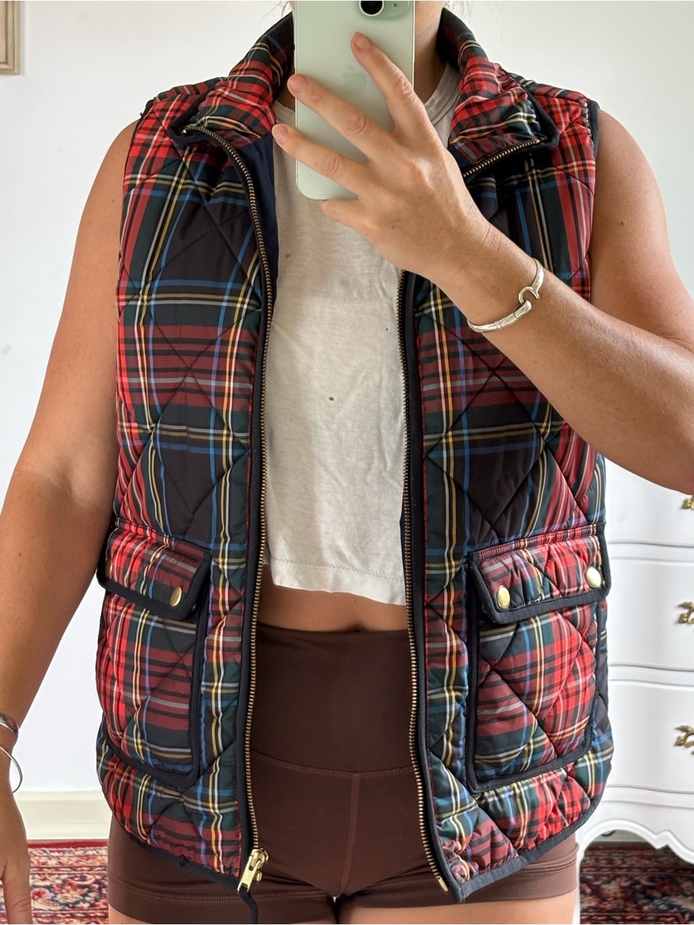 J. Crew Quilted Tartan Puffer Vest - Red, Navy & Yellow